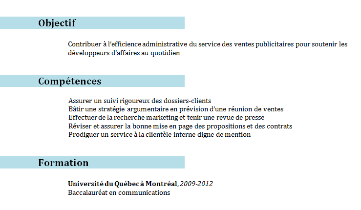 Compétences dans le CV - Exemple 3