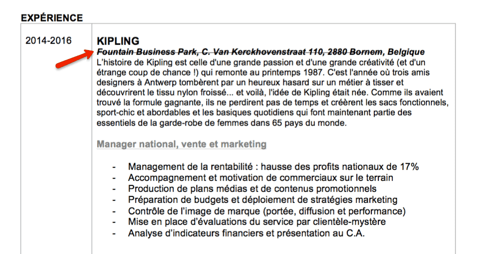 Retirer les adresses complètes de ses ex-employeurs dans le CV québécois.