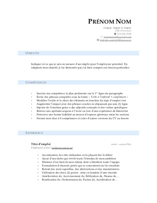 Aperçu du modèle de CV bleu pastel - Page 1