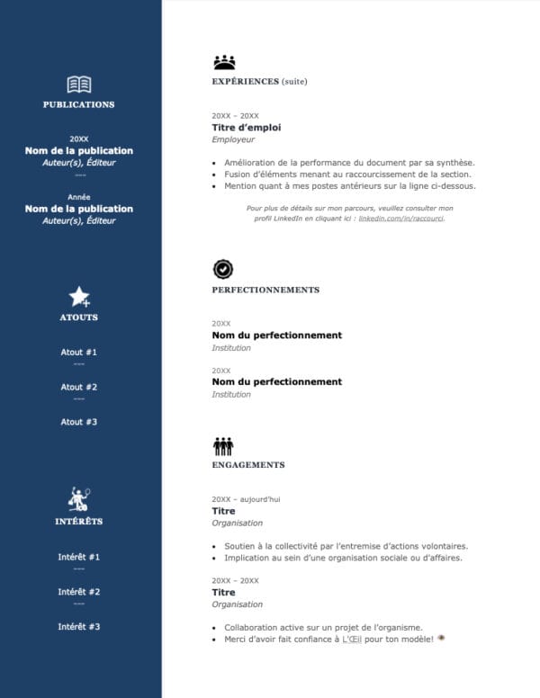 Modèle de CV — L'Efficace bleu — Page #3