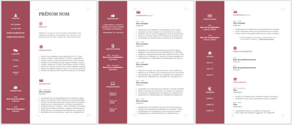Modèle de CV — L'efficace rouge — 3 pages