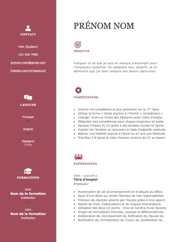 Modèle de CV — L'efficace rouge — Page #1