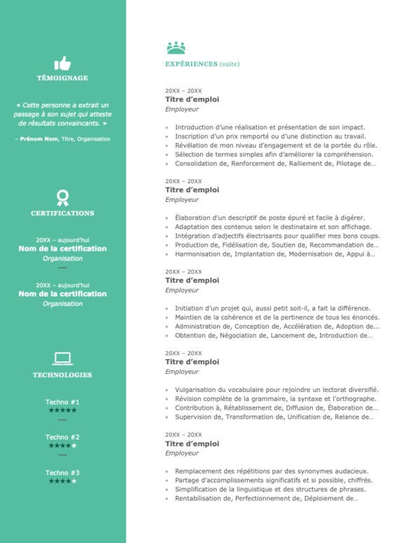 Modèle de CV — L'efficace vert — Page #2