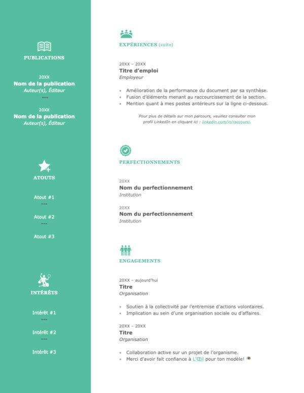 Modèle de CV — L'efficace vert — Page #3