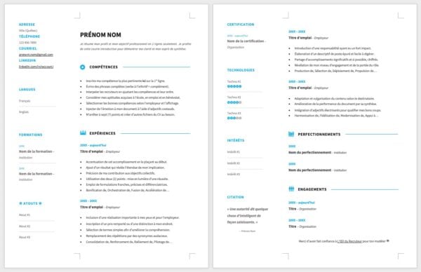 Modèle de CV — L'élégant Bleu — 2 pages