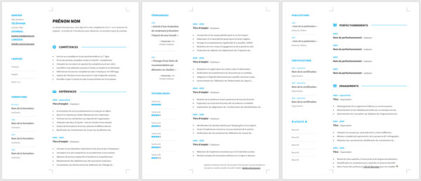 Modèle de CV — L'élégant bleu — 3 pages