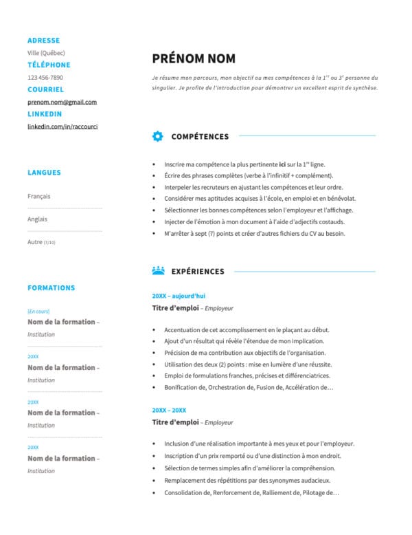 Modèle de CV — L'élégant bleu — Page #1