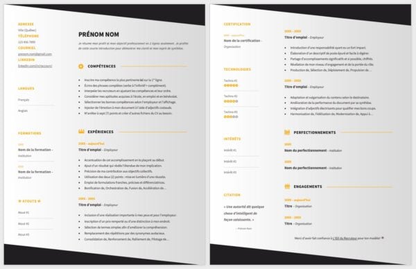 Modèle de CV — L'élégant Orange — 2 pages