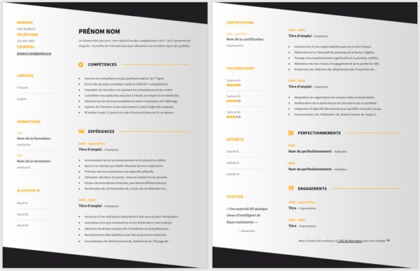 Modèle de CV — L'élégant orange — 2 pages