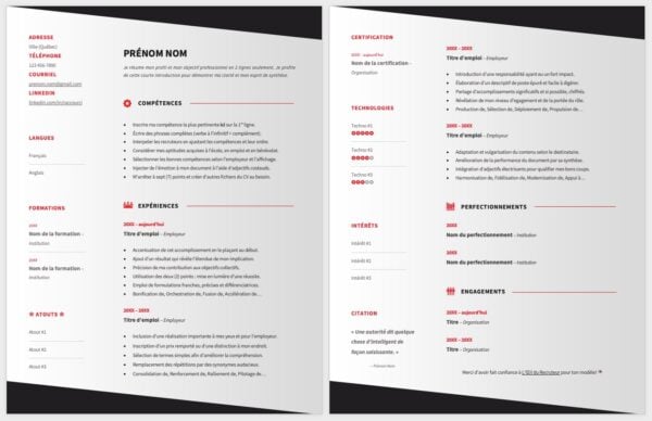 Modèle de CV — L'élégant Rouge — 2 pages