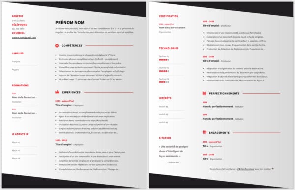 Modèle de CV — L'élégant rouge — 2 pages