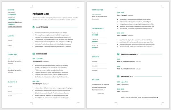 Modèle de CV — L'élégant Vert — 2 pages