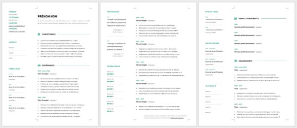Modèle de CV — L'élégant Vert — 3 pages