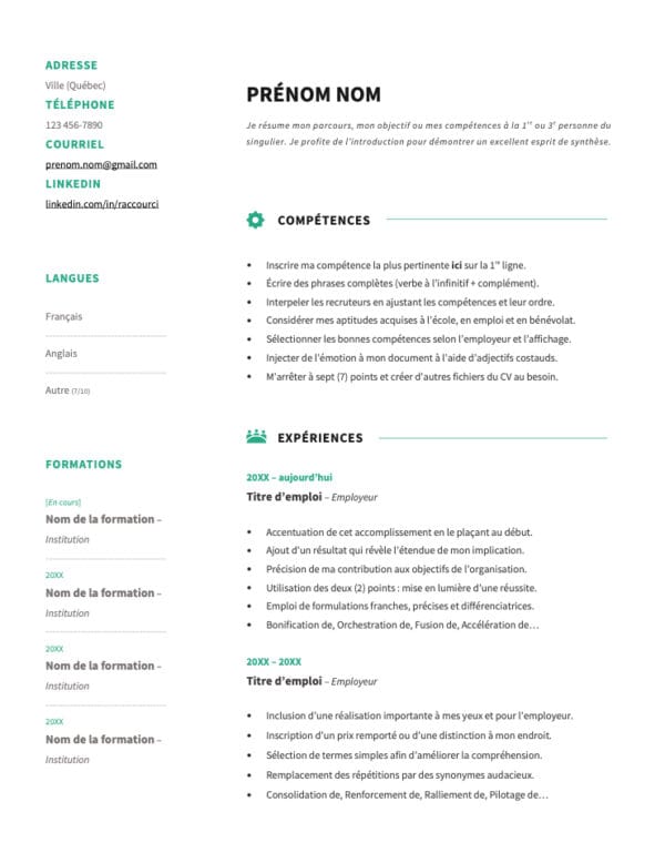 Modèle de CV — L'élégant vert — Page #1