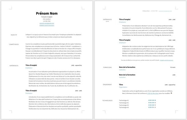 Modèle de CV — L'épuré bleu — 2 pages