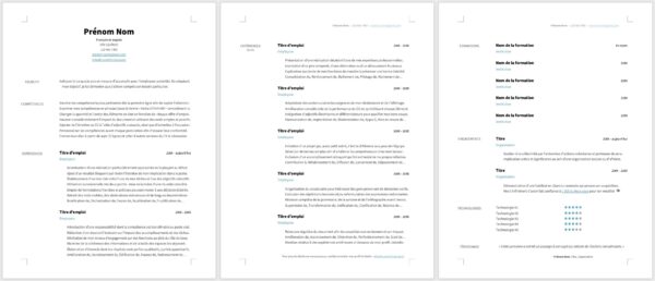 Modèle de CV — L'épuré bleu — 3 pages