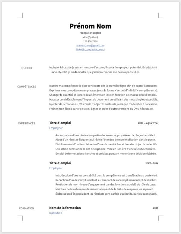 Modèle de CV — L'épuré mauve — 1 page