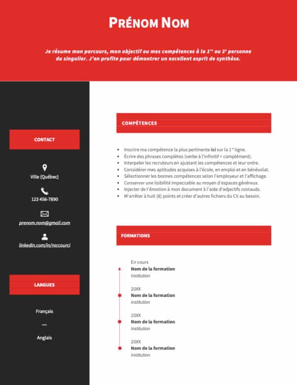 Modèle de CV — L'étudiant rouge — Page #1
