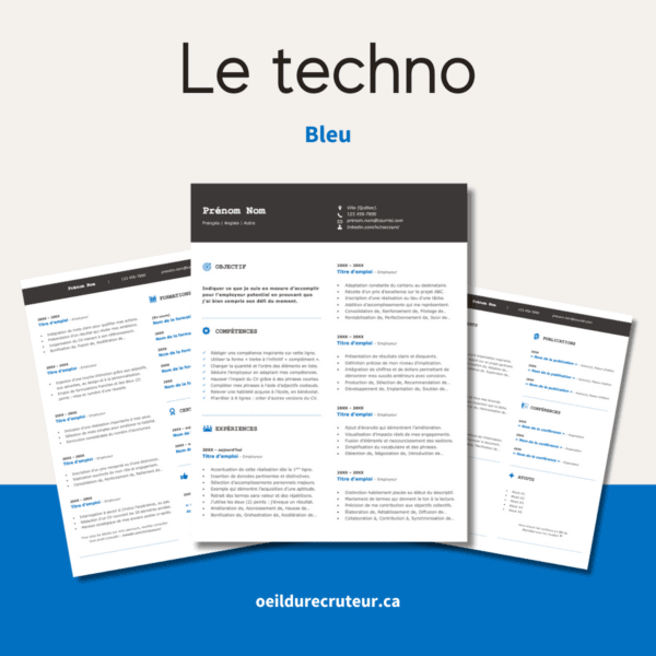 Modèle de CV — Le techno bleu