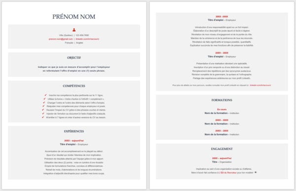 Modèle de CV — Le centré bleu et rouge — 2 pages