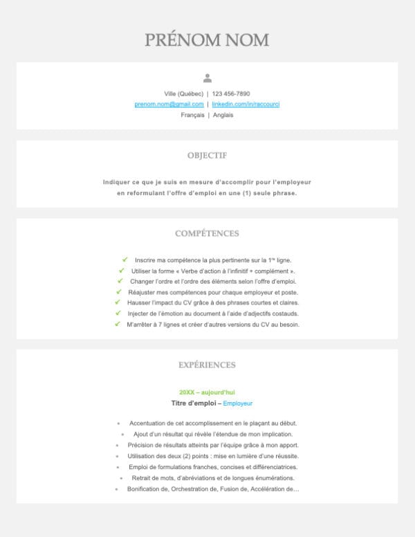 Modèle de CV — Le centré bleu et vert — Page #1