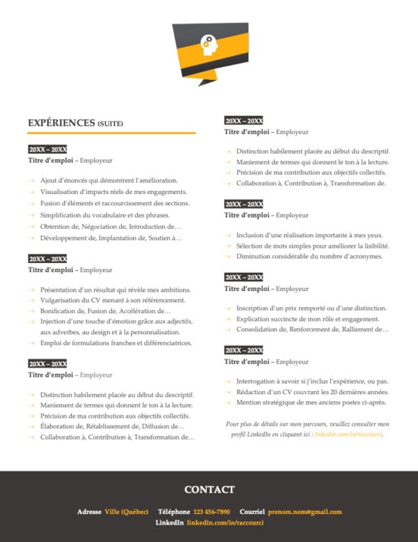 Modèle de CV — Le soigné jaune — Page #2