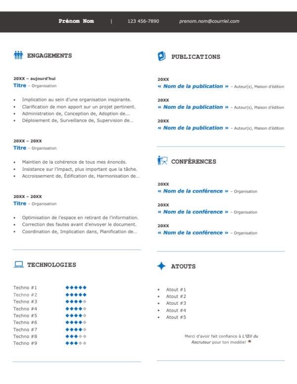 Modèle de CV — Le techno bleu — Page #3