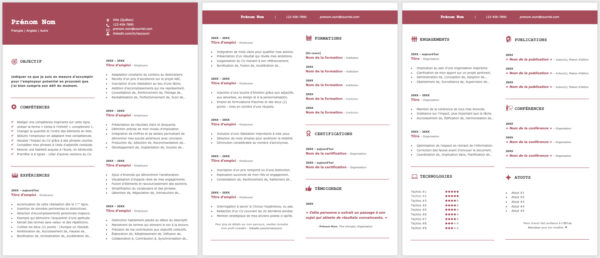 Modèle de CV — Le techno rouge — 3 pages