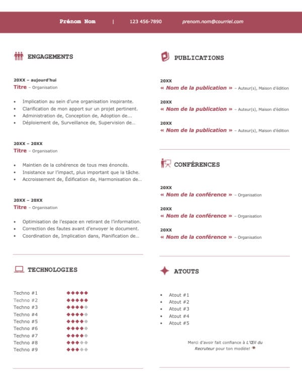 Modèle de CV — Le techno rouge — Page #3