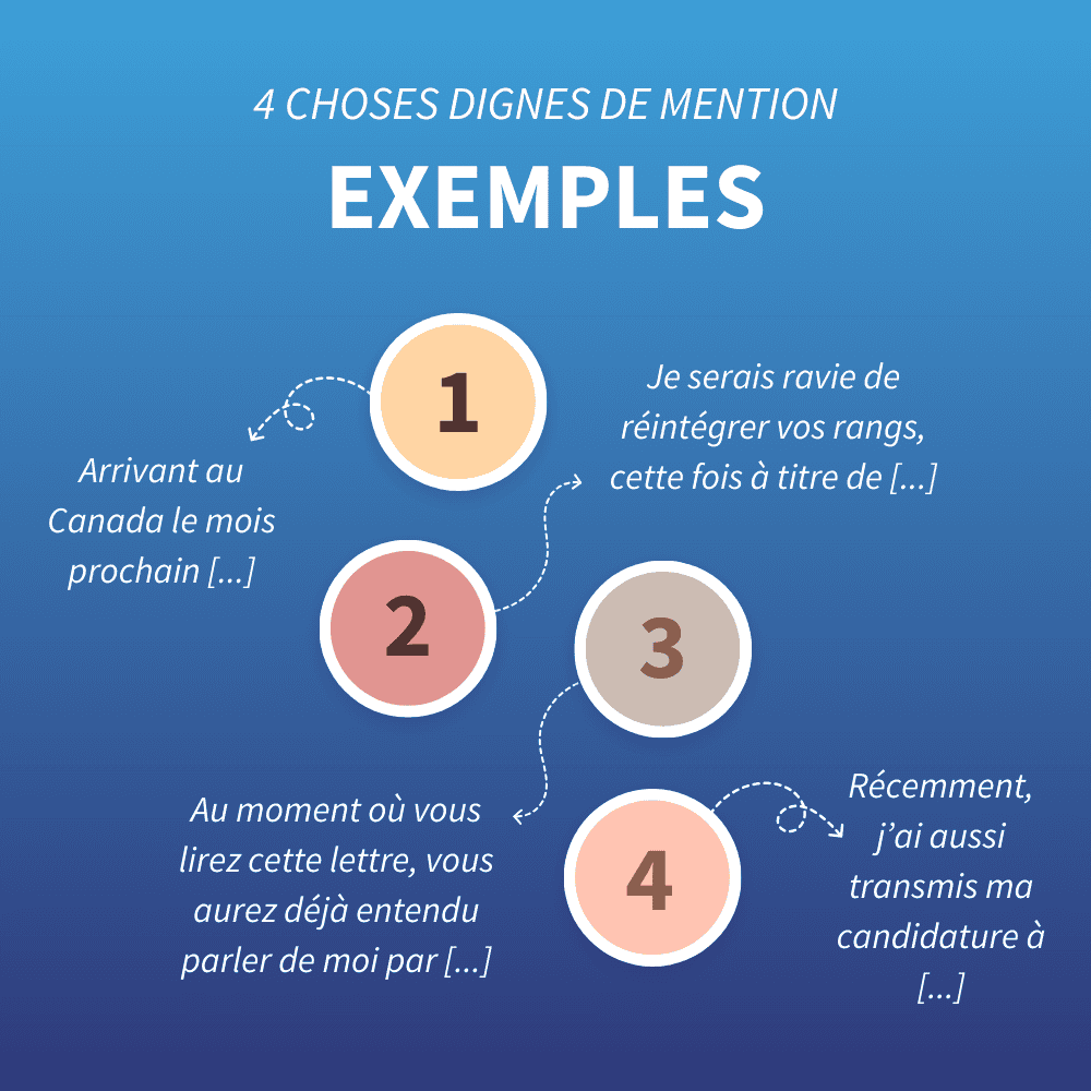 4 exemples de choses dignes de mention dans une lettre de motivation.